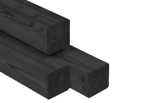 Grenen paal 88x88mm x 270cm zwart gedompeld zonder diamantkop geschaafd