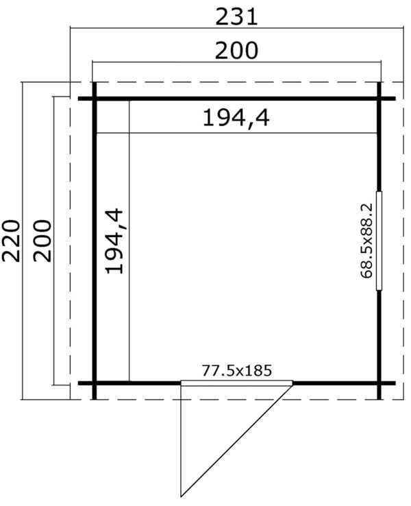 Vuren blokhut 200x200cm | Wels 1 - Afbeelding 2
