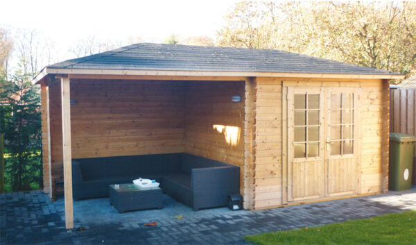 Vuren blokhut 250x250cm | 2525Z | met luifel 250cm - Afbeelding 4