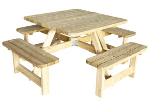 Vuren picknicktafel vierkant 40mm dik bladmaat 115x115cm geïmpregneerd