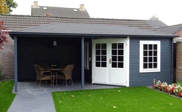 Vuren hoekblokhut 350x350cm | 3555Z | met luifel 326cm - Afbeelding 3