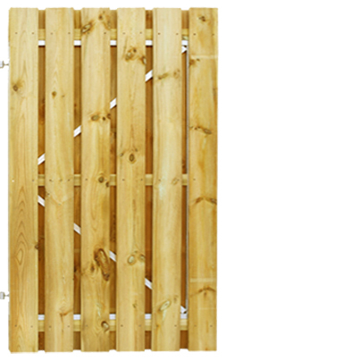Grenen poortdeur 120x190cm op stalen verstelbaar frame | geschaafd groen geïmpregneerd | 15 planken