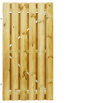 Grenen poortdeur 90x180cm op stalen verstelbaar frame | geschaafd groen geïmpregneerd | 11 planken