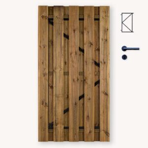 Tuindeur Solide - bruin grenen - gemiddelde doorkijk - zwart frame